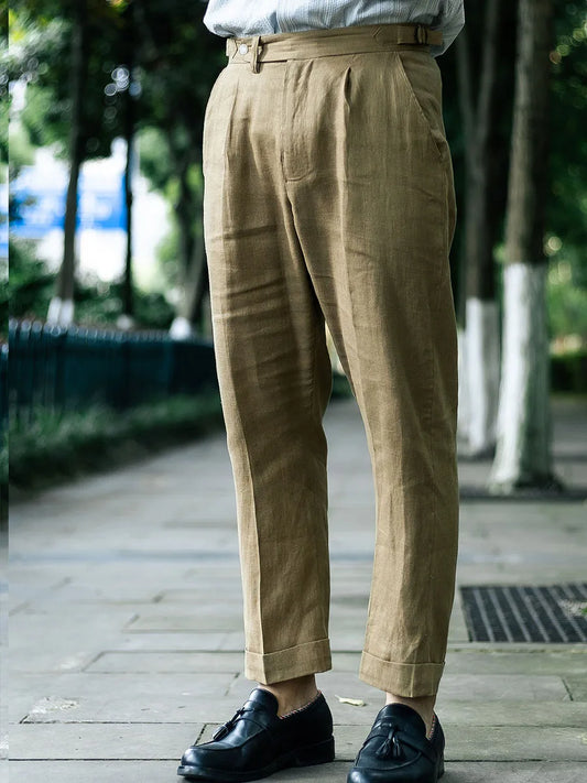 Spring and summer new khaki pure linen casual nine-minute pants Slim pants pants customization