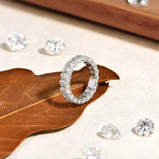 Bagues Éternité ATTAGEMS 3*5mm Taille Ovale Entièrement Moissanite pour Femmes Hommes Bijoux en Argent Sterling S925 Élégante Bague de Mariage Empilable