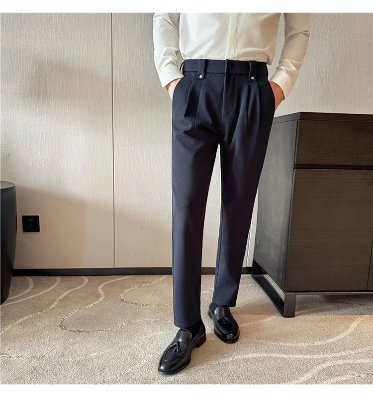 Autumn Winter Thicken Elastic Waist Casual Warm Pants Men High Quality Fashion Slim Social Party Dress Trousers Men's Clothing