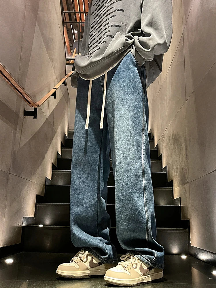 Men's Winter Jeans Fleece-Lined Brushed Thick Warm Denim Pants Korean Style Straight Fit Insulated Trousers Asians Size M-3XL