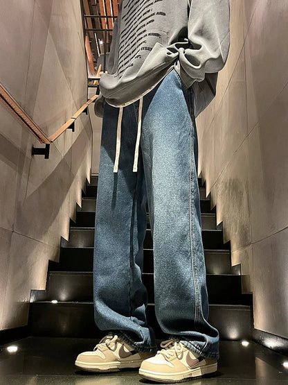 Men's Winter Jeans Fleece-Lined Brushed Thick Warm Denim Pants Korean Style Straight Fit Insulated Trousers Asians Size M-3XL