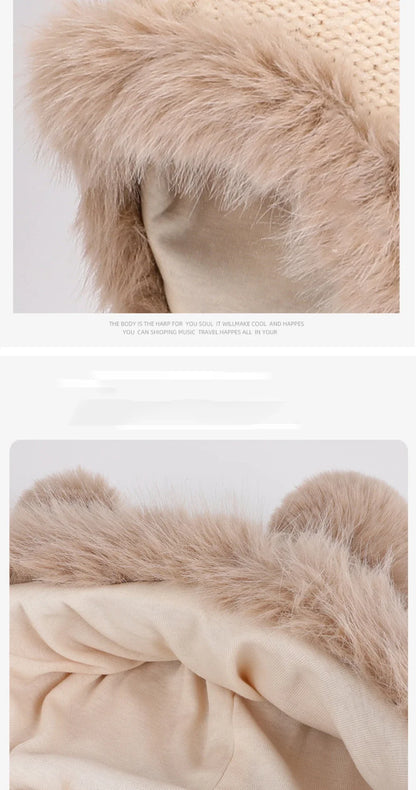 New Thick Warm Women Winter Hat Skullies Beanies Knitted Fur Hat Three Fur Ball Beanie Hat Female Earflap Cap Russian Hat
