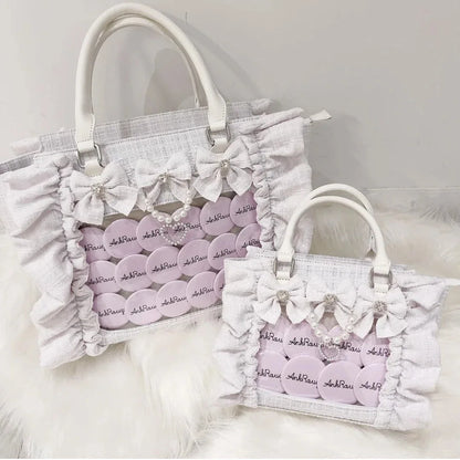 Japanese Sle Lace Trim Painful Bag Small Fraance Sle Handbag Single oulder Satchel Embellied with Button And Pleate...
