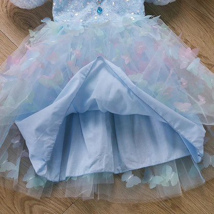 Baby Girls Butterfly Wings Fairy Gauze Princess Puff Sleeve Dress Lovely Kids Summer Tulle Dress Child Birthday Party Gown Dress