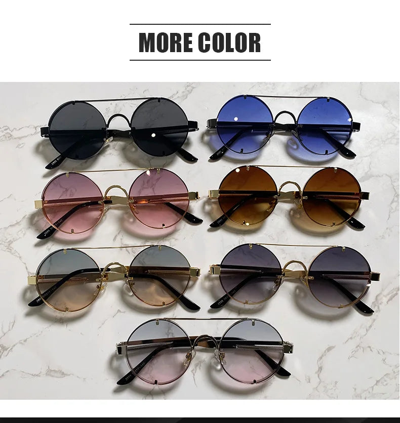 Round Steampunk Sunglasses For Men Fashionable Punk Sunglasses Women Trendy Vintage Fashion Glasses Retro Gafas De Sol Hombre