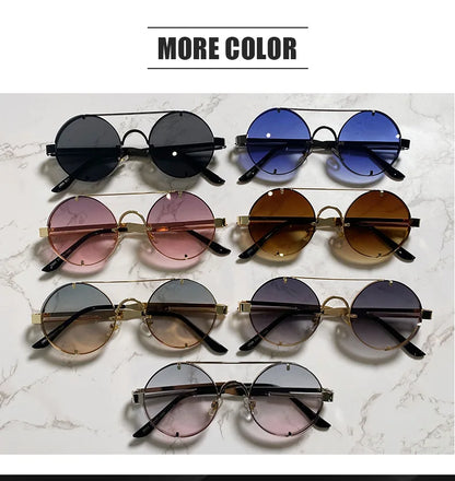 Round Steampunk Sunglasses For Men Fashionable Punk Sunglasses Women Trendy Vintage Fashion Glasses Retro Gafas De Sol Hombre