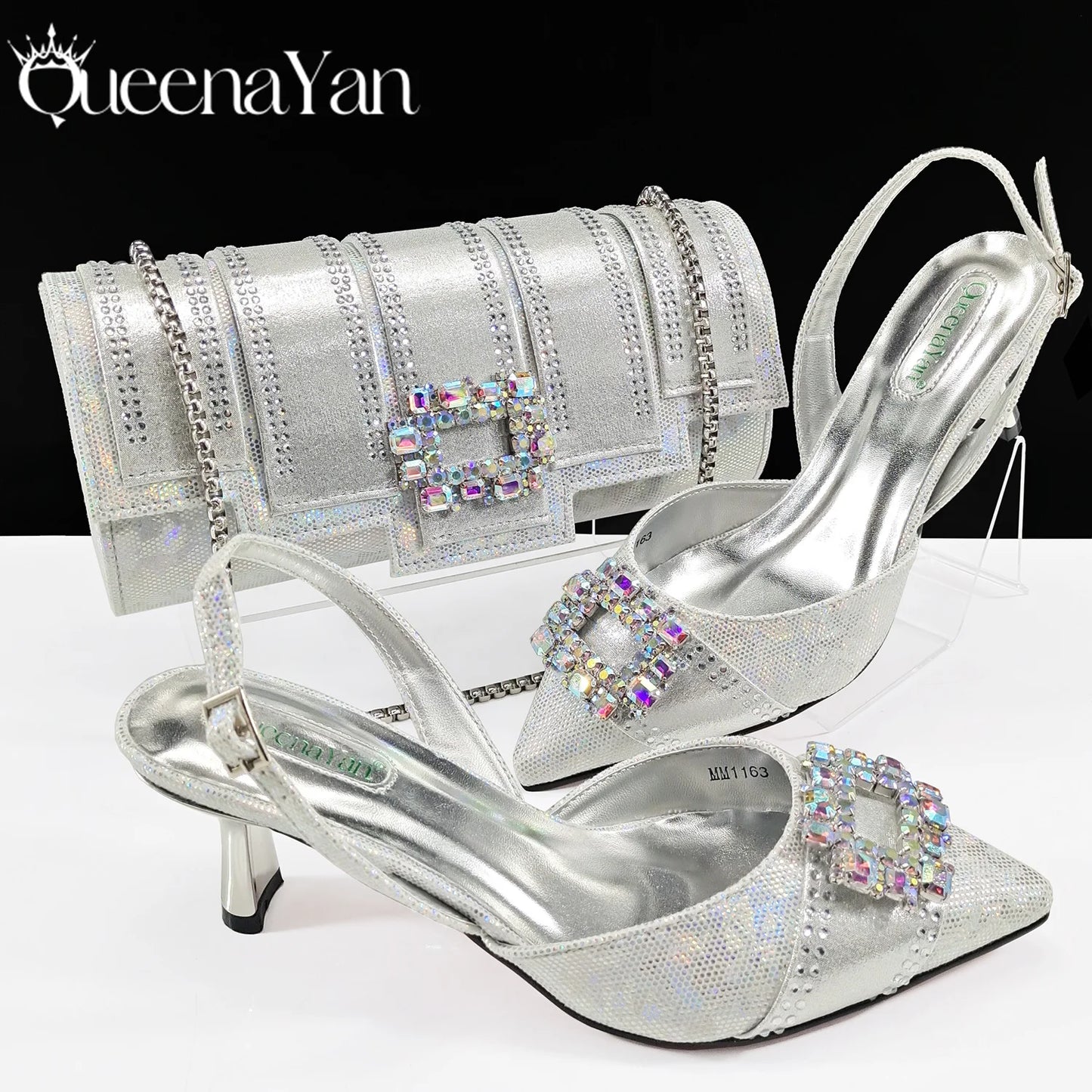 Italian Design Fashion Evening Shoes with Pointed Toe And Matching Clutch Bag Elegant Women's Footwear for Special Occasions