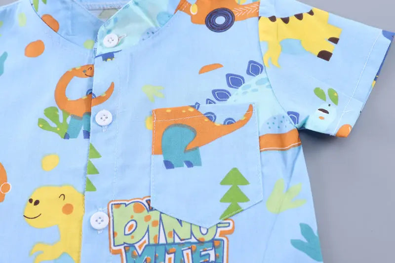 Children Cotton Summer Clothes Baby Boy Cartoon Printe Dinosaur T Shirts Shorts 2Pcs/Set Infant Kids Fashion Toddler Tracksuits