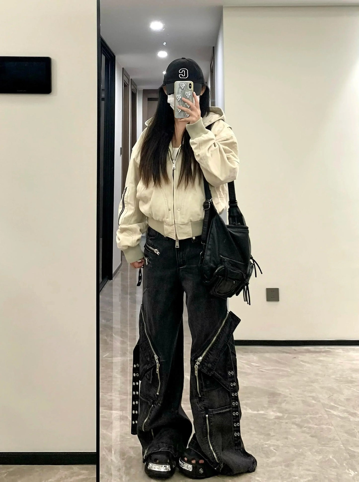 Black Gothic Punk Multi-Pocket Zipper Black Jeans Men And Women Y2K American Baggy Fashion Vintage Casual Loose Wide-Leg Jeans