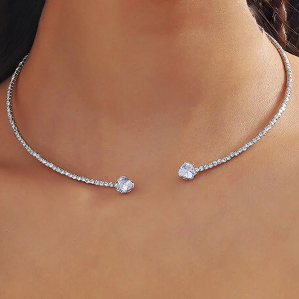 1.6cttw Heart Shape Moissanite Diamond Open Choker Necklace for Women S925 Silver Plated 18k Gold Bridal Collar Tennis Necklace