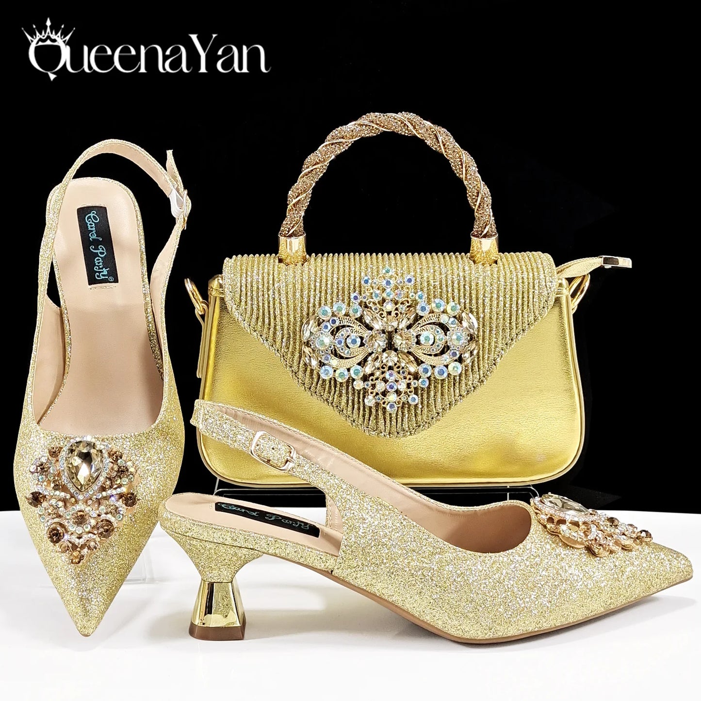 Hot Selling INS Pointed-Toe Luxury Style Women High Heels Sandal With Bag Set Orange Color for Wedding Party