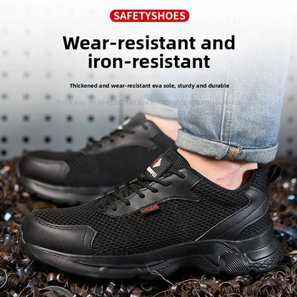 anti puncture men safety shoes summer breathable mesh work shoes industrial plastic toe sneakers construction insulated shoes