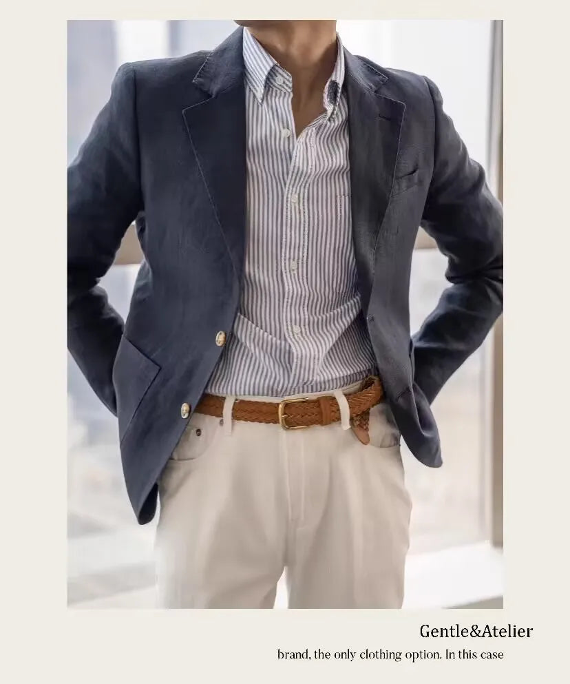 Summer Linen Casual Breathable Men's Lightweight Breathable Slim-Fit Blazer Vintage Italian Style Trendy