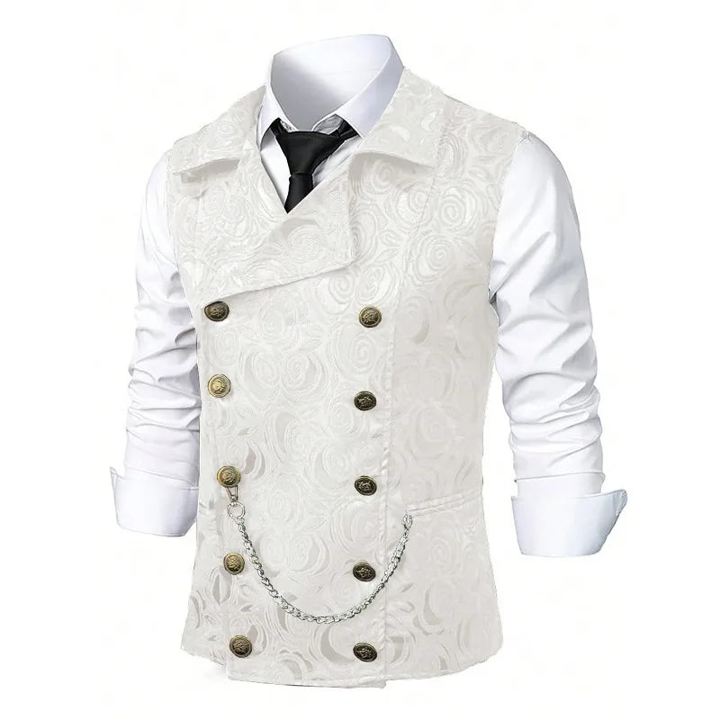 Suit Vest Men British Style Turn Down Collar Double-breasted Male Waistcoat Slim Printed Business Casual Man Coat Vest