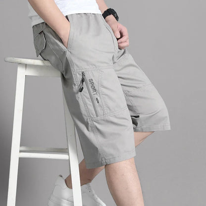 Men Cropped Cargo Shorts Men's Casual Sports Pants Zipper Pocket Summer Cotton Shorts Running Jogger Shorts Elastic Waist