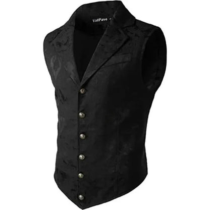Men Suit Vests Steampunk Gothic Printed Turn Down Collar Waistcoat Male Slim Sleeveless Stage Party Casual Vests