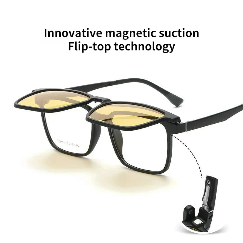 Flip-up Magnetic Clip-on Prescription Glasses Men Women TR90 Polarised Myopia Sunglasses Night Vision Reading Glasses 2191