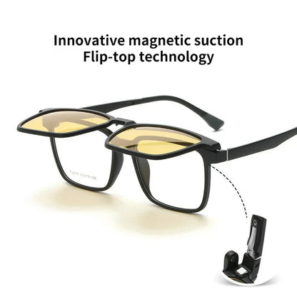 Flip-up Magnetic Clip-on Prescription Glasses Men Women TR90 Polarised Myopia Sunglasses Night Vision Reading Glasses 2191