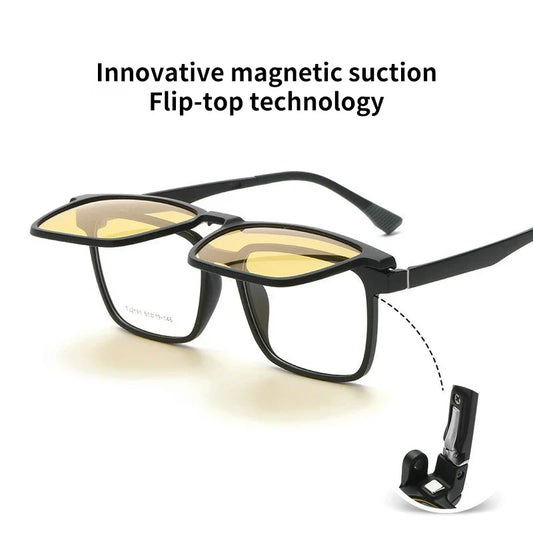 Flip-up Magnetic Clip-on Prescription Glasses Men Women TR90 Polarised Myopia Sunglasses Night Vision Reading Glasses 2191