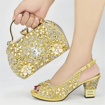 Italian Shoes and Bags Matching Set with Rhinestone Plus Size Shoes Luxury Italian Shoe and Bag Set 2026 Wedding Shoes Bride
