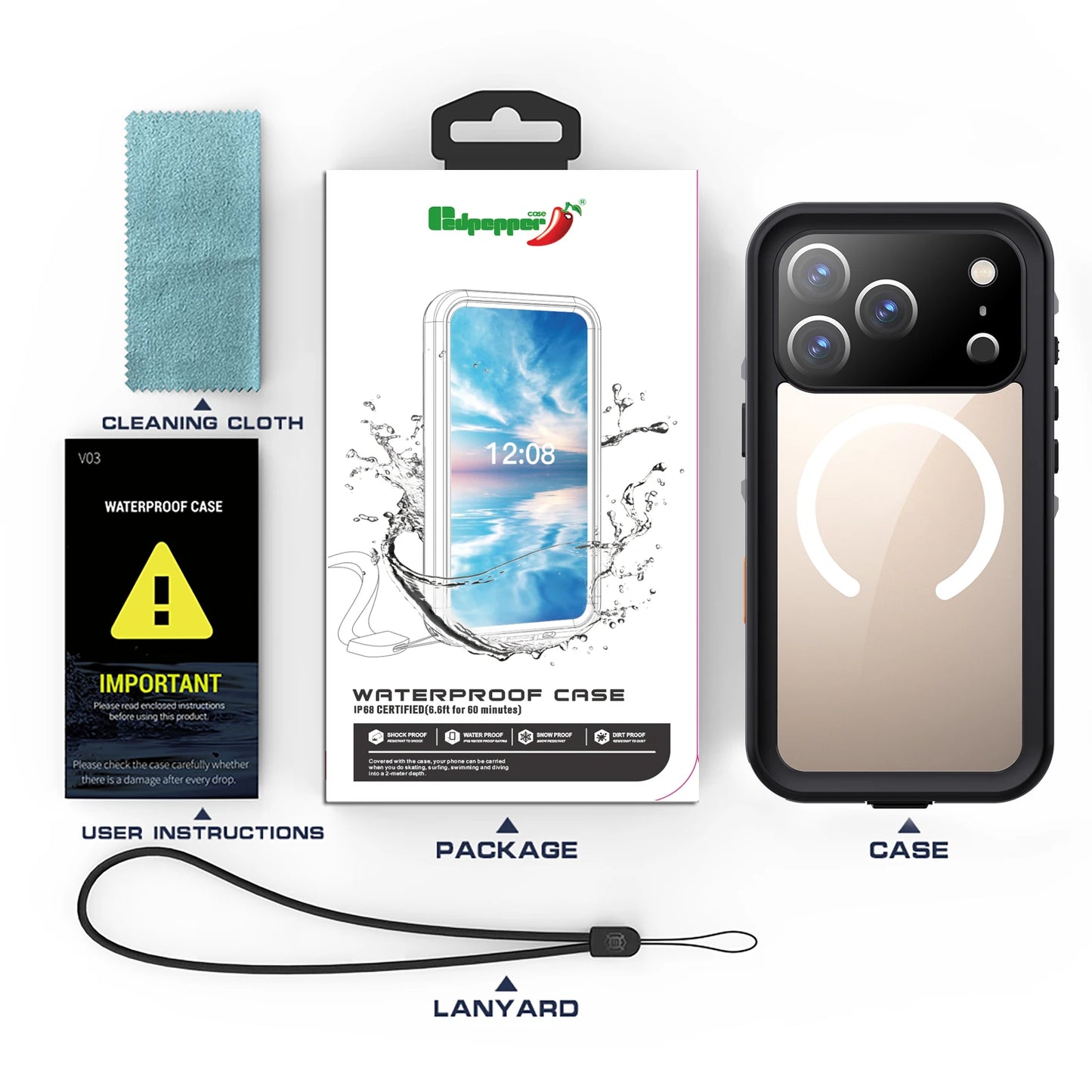 Professional Waterproof Phone Case 360° Shockproof and Dustproof IP68 (Compatible with iPhone 17 Pro/16/15/14/13)
