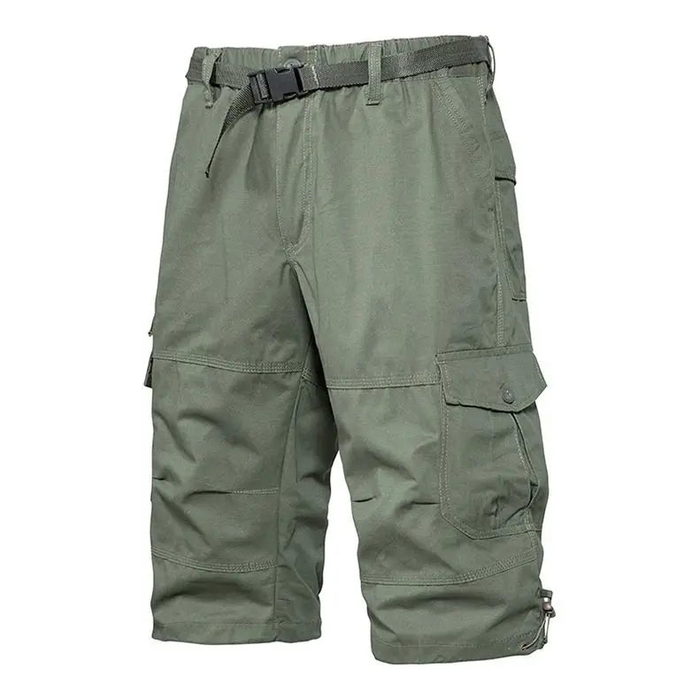 Men Summer Capri Pants Men Plus Size Multi Pocket Cargo Shorts Men Casual Outdoor Breathable Lightweight Daily Wear Street Style