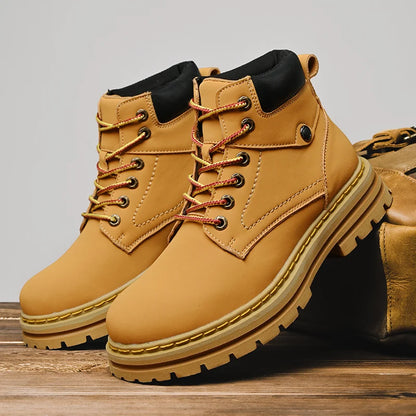 Handmade Outdoor Men Genuine Leather Boots Male Comfortable Business Party Casual Shoes Street Thick Sole Lace Up Shoes Big Size
