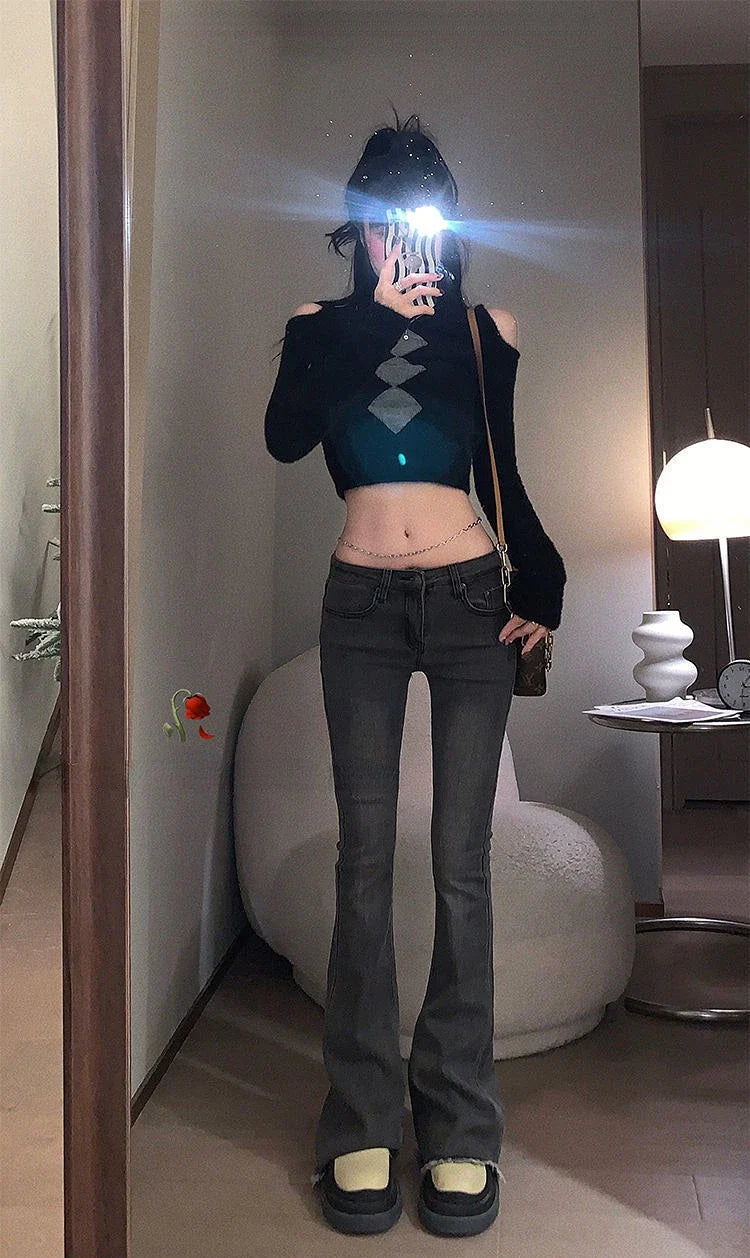 Low Waist Denim Jeans Pants for Women Skinny Wide Leg Fashion Vintage Ladies Flared Leggings Bell Bottom Long Sexy Trend Hot New