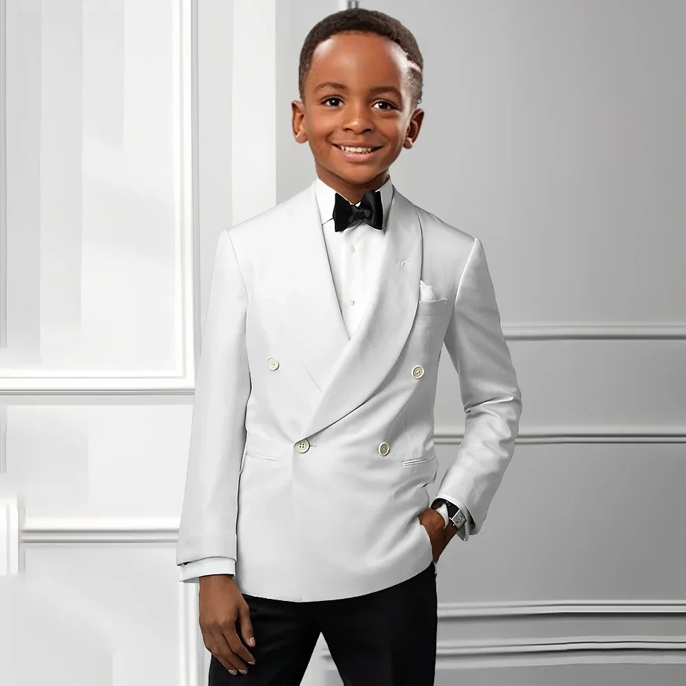 Solid Boys Double Breasted Suit Set 2 Pieces Wedding Birthday Party Outfit Classic Shawl Lapel Kids Tuxedo 2-20T