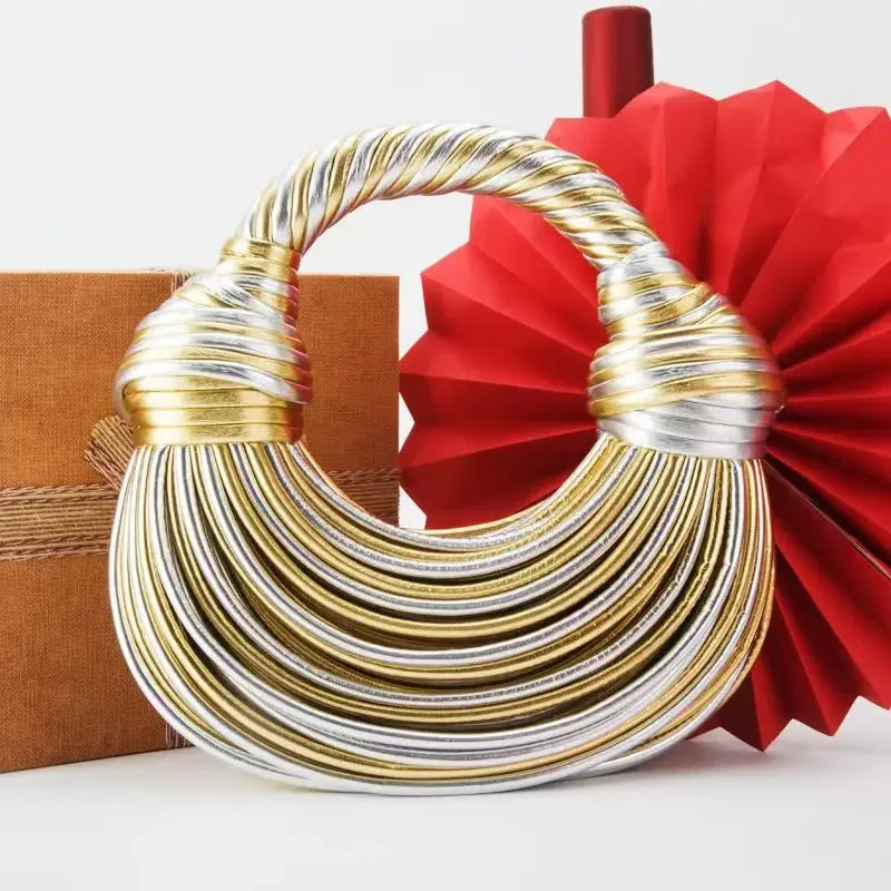 Ladies2025New Luxury Designer Handbags Hand-woven Noodle Bag Knot Bag silver Dinner Bag