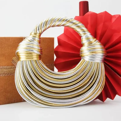 Ladies2025New Luxury Designer Handbags Hand-woven Noodle Bag Knot Bag silver Dinner Bag