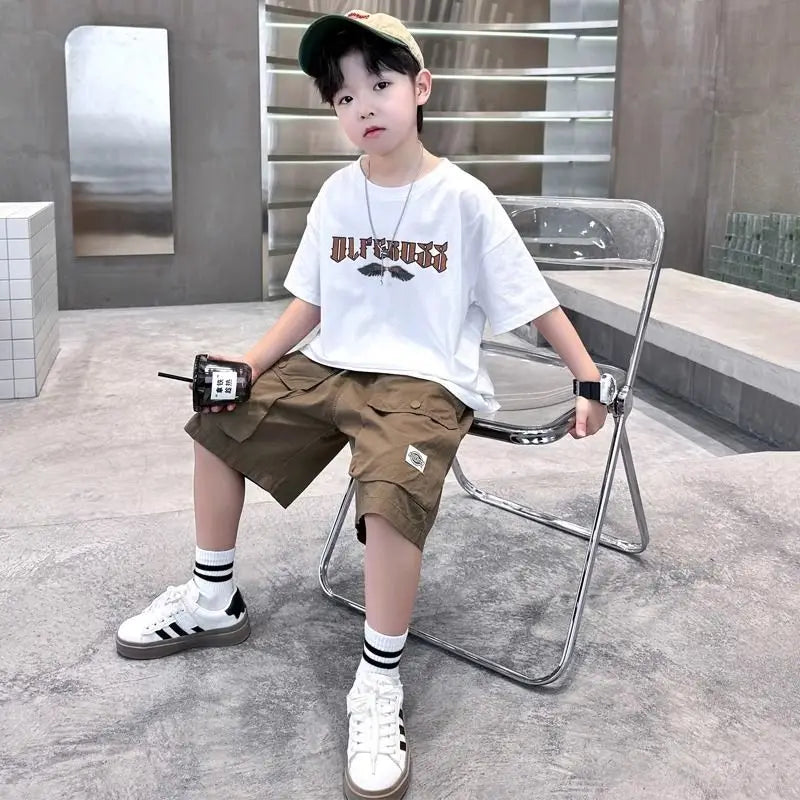 Letter Print Children Clothing Top and Bottom Clothing Set Boys Sets Korean Children's Boy Rash Guard Kids Designer Clothes Tops