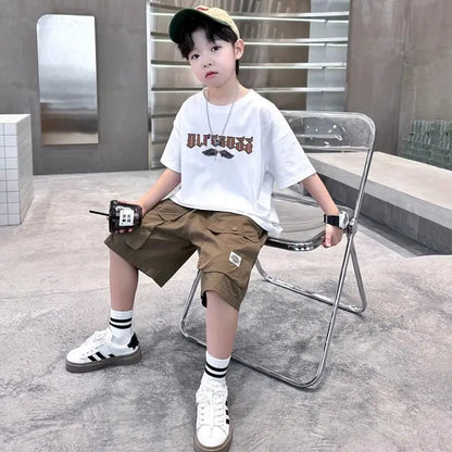 Letter Print Children Clothing Top and Bottom Clothing Set Boys Sets Korean Children's Boy Rash Guard Kids Designer Clothes Tops