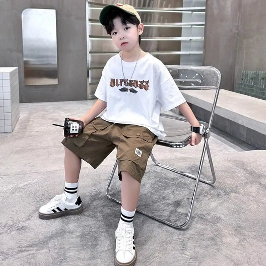 Letter Print Children Clothing Top and Bottom Clothing Set Boys Sets Korean Children's Boy Rash Guard Kids Designer Clothes Tops