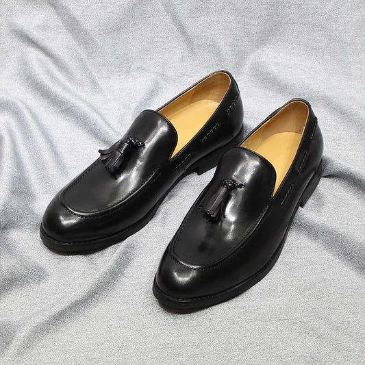 Italian Style Men's Loafers Tassel Genuine Cow Leather Comfortable Slip on Wedding Party Office Dress Shoes for Men Casual Shoes