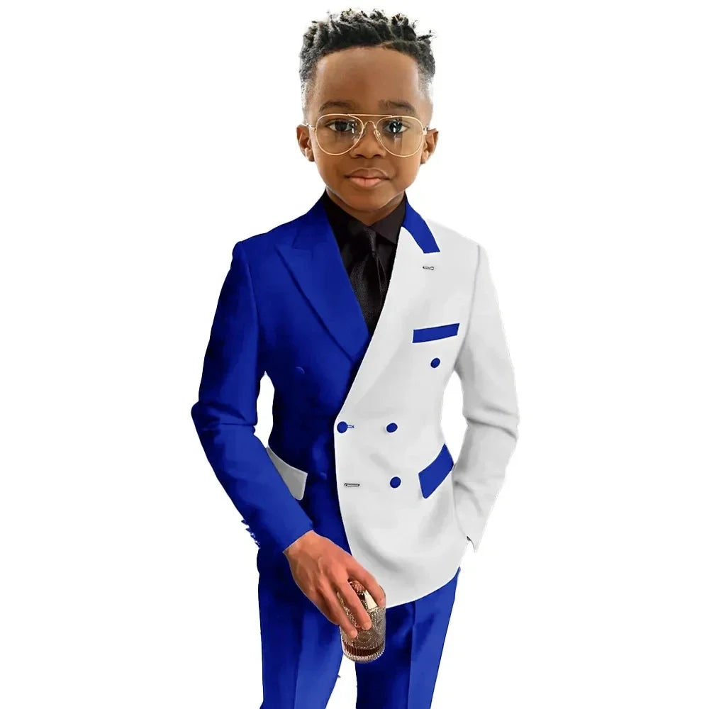 New Colour-blocked Boys Suit 2 Pieces Blazer Pants For Wedding Party Guest Formal Slim Fit Child Suit Set For Piano Performance