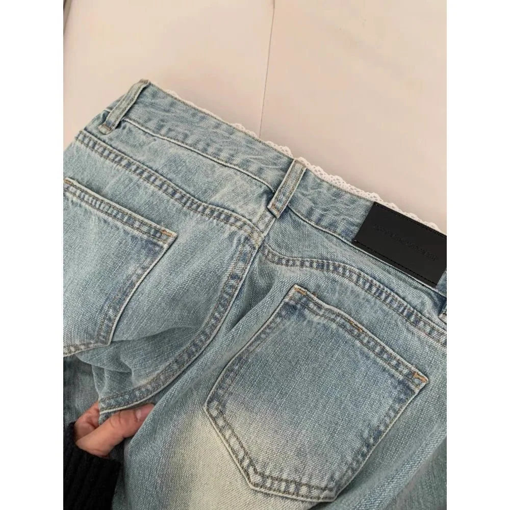 Retro Classic American Vintage Denim Jeans for Women Low Waisted Straight 1950s/1960s Inspired Jeans Light Blue Pants
