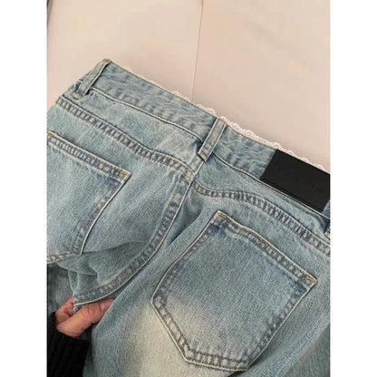 Retro Classic American Vintage Denim Jeans for Women Low Waisted Straight 1950s/1960s Inspired Jeans Light Blue Pants
