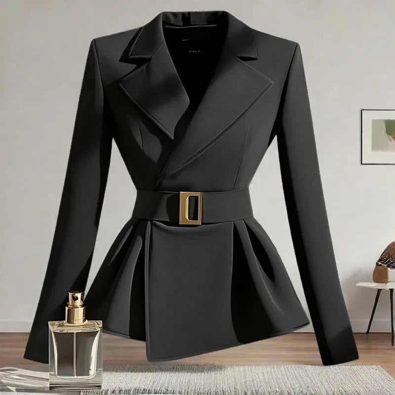Ladies Blazer Jacket 2025 Spring Autumn Temperament Solid Color Female Outerwear Casual Black Korean Version Women's Suit Coat