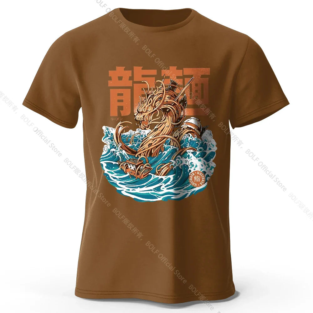 Men's Dragon Ramen Printed T-Shirt 100% Cotton Oversized Anime Graphic Tees for Women Summer Tops Otaku Streetwear