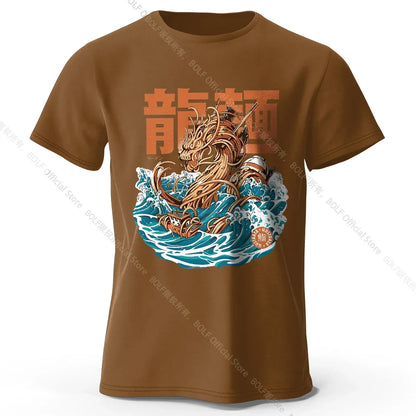 Men's Dragon Ramen Printed T-Shirt 100% Cotton Oversized Anime Graphic Tees for Women Summer Tops Otaku Streetwear