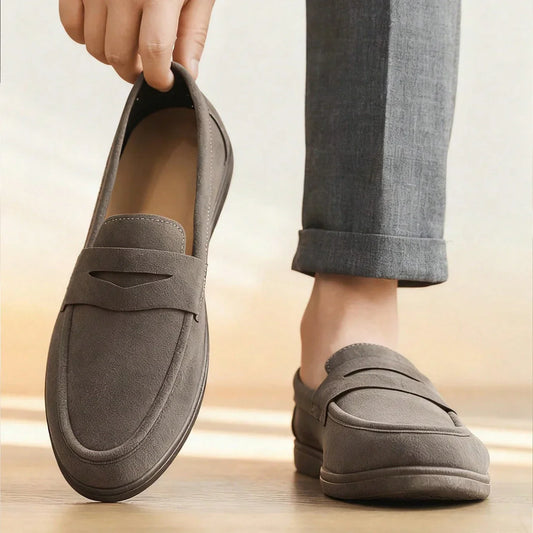 Business Commute Slip On Men's Loafers Preppy Breathable Suede Casual Shoes Outdoor Flats Non Slip Daily Walking Driving Shoes
