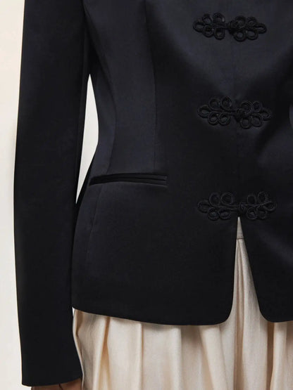 Women's Spring Summer Mandarin Collar Frog Button Cropped Chinese Style Blazer Casual 2026 Trendy Feminine Fashion Coat