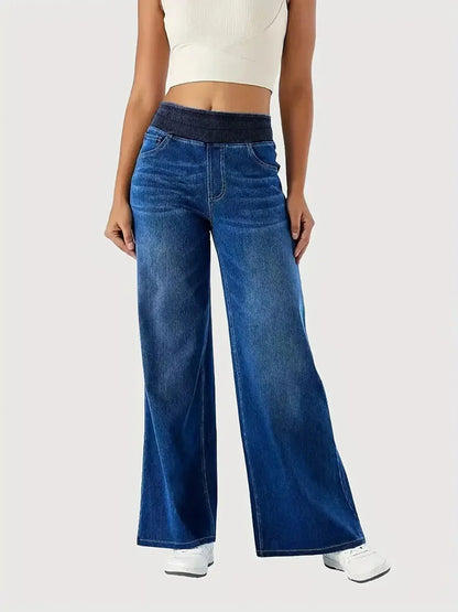 Jeans for Woman Y2k Jeans Baggy Jeans Stretchy Fabric Loose Straight Leg Ribbed Waist Design Modern Trousers Urban Fashion