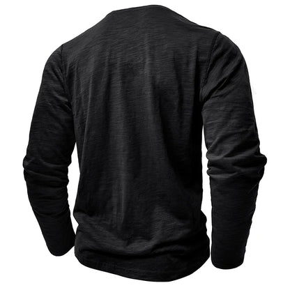 New Autumn Long Sleeve T-Shirt Mens Casual Solid Color Top Henley Neck Slim Versatile Work T-shirt Breathable Outdoor Thin Tee