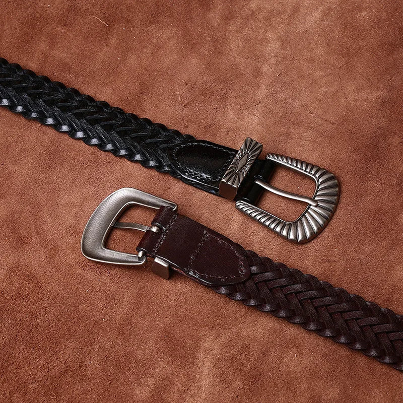 3.0CM Cowhide High Quality Genuine Leather Belts for Men Women Hand Woven Belt Strap Male Pin Buckle Jeans Cowboy Cintos Luxury