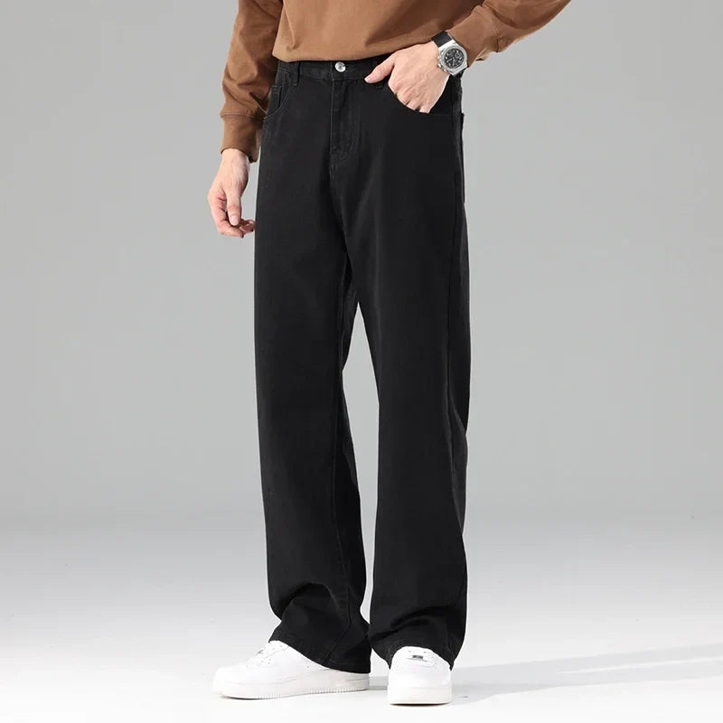 Male Brand New Autumn Jeans Men Black Casual Baggy Trousers Classic Straight Comfortable Wide Denim Trousers  Men Clothing