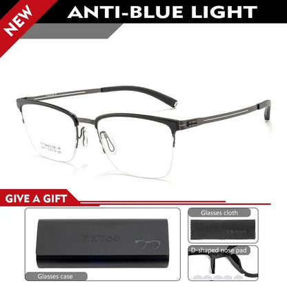 New Ultra-Lightweight Business Titanium Frame Semi-Rimless Reading Glasses Men Customized Prescription Myopia C8813T
