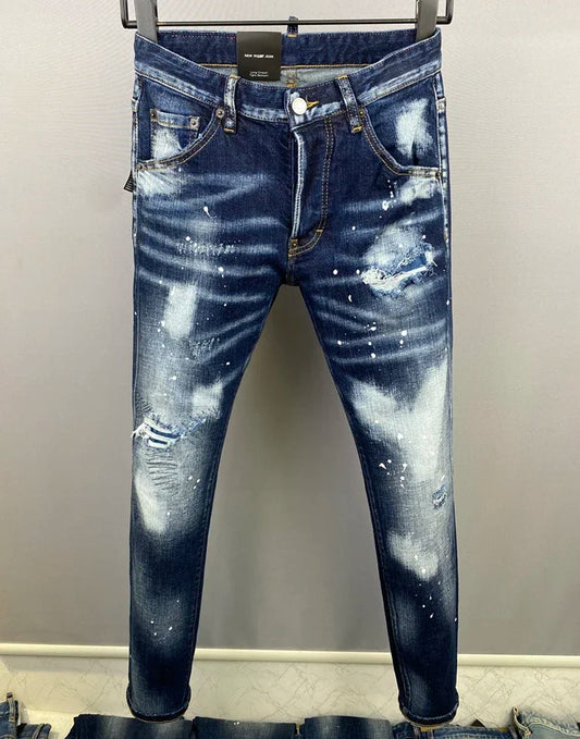 Men Jeans Dsq2 Denim Pants Hole Slim Pencil Trousers Buttons Party Clothes coolguy D2 JEANS for husband blue