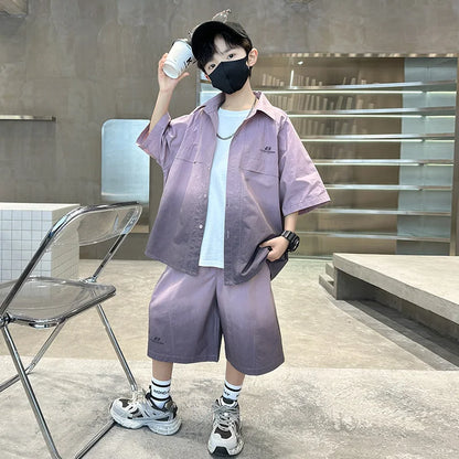 Fashion Kids Clothing Set Shirt Shorts Summer Suit for Teenage Boy Loose Casual Gradient Color Clothes Set Child Luxury Outfit
